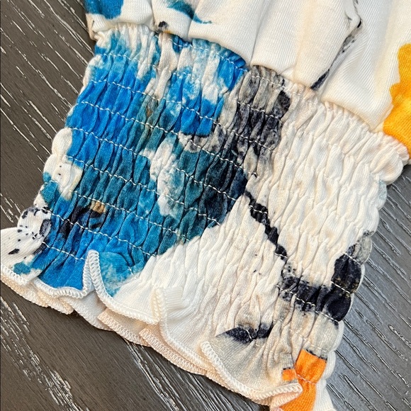 LOMON Women’s Floral Print Blue & YellowTop 3/4 Sleeves V-Neck - Picture 4 of 6